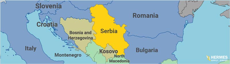 موقعیت کشور صربستان روی نقشه